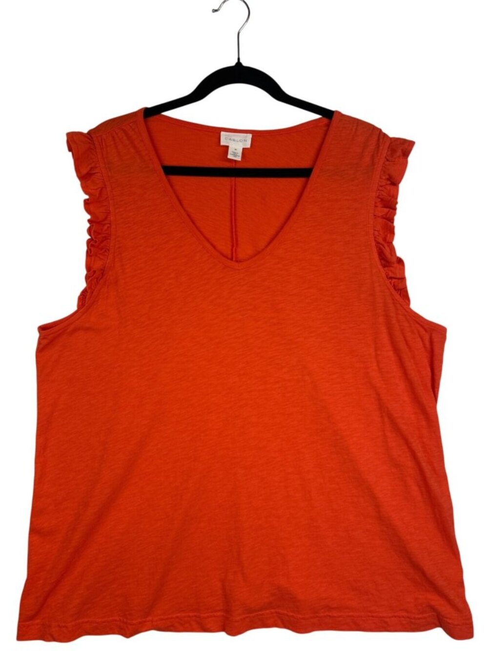 Caslon Women's 2X Orange Tank Ruffle Trim V Neck Sleeveless 100% Organic Cotton